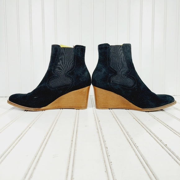 Andre Assous Women's Sadie Black Suede Elastic Gore Wedge Heel Ankle Boots K208 - Picture 7 of 11